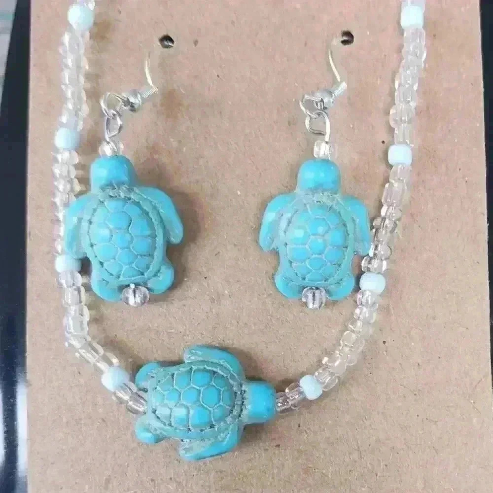 Turquoise Turtle Necklace and Earrings Set